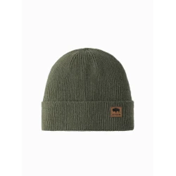 Ombre Mens knitted beanie cap with patch - olive