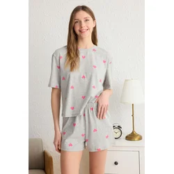 Trendyol Gray 100% Cotton Heart Knitted Pajama Set