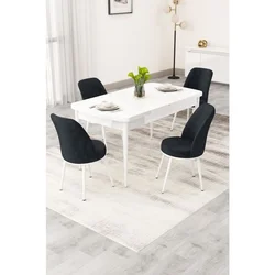 Hanah Home trpezarijski set Rax, sto na razvlačenje i 4 stolice, bela ploča, antracit tkanina Babyface