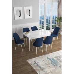 Hanah Home Set Trpezarijski sto i 6 stolica Han, Plavo-beli
