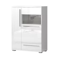 JELA VITRINA V90-2KS1F/PN - kolekcija Piano - Bela lak/Kristalno Bela HG Lak - 90x123x40 cm