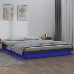 LED okvir za krevet sivi 140 x 190 cm od masivnog drva