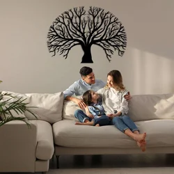 WallXpert metalni zidni ukras 5606, drvo sa razgranatom krošnjom, 75 x 53 cm, crni