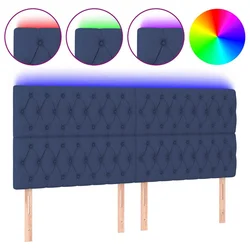 Vidaxl LED posteljno vzglavje modro 200x7x118/128 cm blago