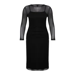 Trendyol Curve Black Tulle Knitted Plus Size Midi Dress