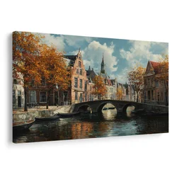 Slika jesenski kanal z mostom - 120x80