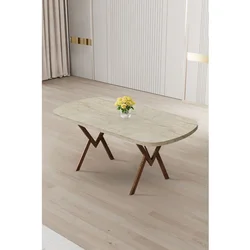 Hanah Home trpezarijski sto Flori, 168 × 90 cm, ploča u dekoru travertina, noge sa završnom obradom u izgledu drveta