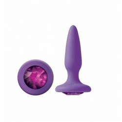 Glams Mini Purple Gem - silikonski analni plug s podnožjem ukrašenim kristalom, 7 cm