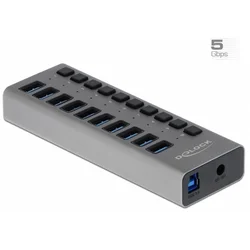 Delock USB Hub DLC, 10 vrat, 5 Gbps, aluminijast, siv