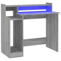 Radni stol s LED svjetlima siva boja hrasta 97x45x90 cm drveni