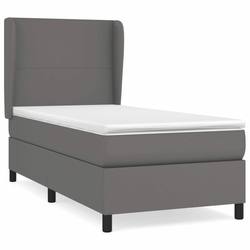 Vidaxl Box spring postelja z vzmetnico siva 90x200 cm umetno usnje