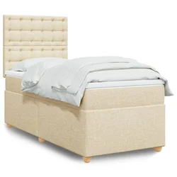 VIDAXL Box spring postelja z vzmetnico krem 90x200 cm blago