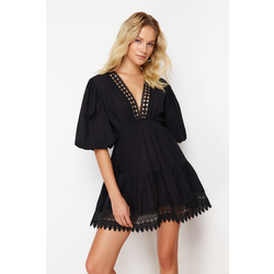 Trendyol Black Mini Woven Lace Detail Beach Dress