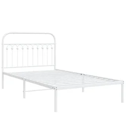 Vidaxl Kovinski posteljni okvir z vzglavjem bel 107x203 cm