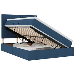 Vidaxl LED Postelja za Shranjevanje z Blazino Modra 140 x 200 cm Blago