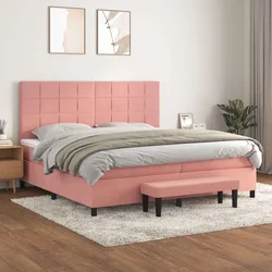 Greatstore Box spring postelja z vzmetnico roza 200x200 cm žamet