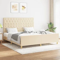 shumee Posteljni okvir z vzglavjem krem 160x200 cm blago