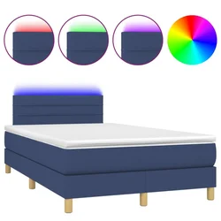 Vidaxl Box spring postelja z vzmetnico LED modra 120x190 cm blago