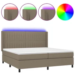 Vidaxl Box spring postelja z vzmetnico LED taupe 200x200 cm blago