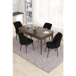 Hanah Home trpezarijski set Eva, sto na razvlačenje i 4 stolice, ploča u dekoru drveta Baroque, crna tkanina Babyface