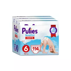 Plenice Pufies Pants Sensitive Extra Large, 6 velikosti, 15+ kg, 114 kosov