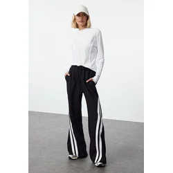 Trendyol Black Color Blocked Stripe Detailed Wide Leg Knitted Sports Sweatpants
