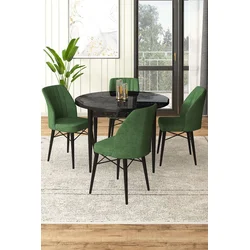 Hanah Home Set Trpezarijski sto i 4 stolice, Zeleno-crni