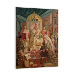 Canvas Slika na platnu Sveti Sava blagosilja Srpčad-Uroš Predić, 45x60 cm, Sa ramom, Bela