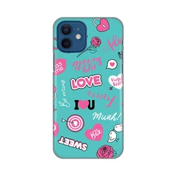 Silikonska maska za iPhone 12 6.1 Love Print tirkizna