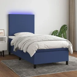 Greatstore Box spring postelja z vzmetnico LED modra 100x200 cm blago