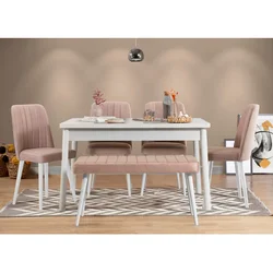 Hanah home Set trpezarijski sto, 4 trpezarijske stolice i klupa Costa 0900 Belo-Bež