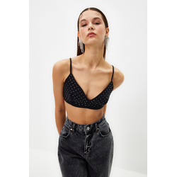 Trendyol Black Crop Woven Shiny Stone Bustier