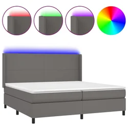 Krevet box spring s madracem LED sivi 200x200cm od umjetne kože