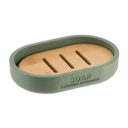 Posuda za sapun 8,4x12,3x2,3cm poliresin zelena/bambus tendance