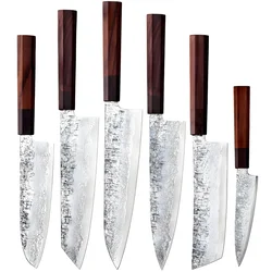 Set damaškovih kuhinjskih noževa DR-39200 - 6 kom / Smeđa / Crna KP39200