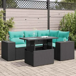 5-dijelni set vrtnih sofa s jastucima crni od poliratana bagrem