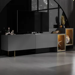 Hanah Home TV komoda Tenon, 213,2 cm, antracit / zlatna