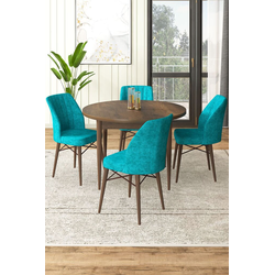 Hanah Home Set Trpezarijski sto i 4 stolice, Tirkizno-braon