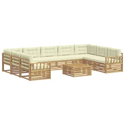 Set vanjskih sofa 10 pcs Bijela i krem Čvrsto drvo akacije