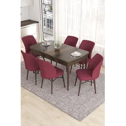 Hanah Home Set Trpezarijski sto i 6 stolica Eva, Bordo-braon