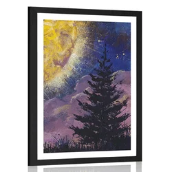 Plakat s paspartujem moč lune na nočnem nebu - 60x90 silver