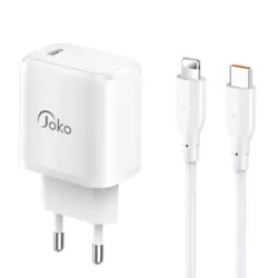 Kucni punjac KONFULON Joko JK91+DC66 PD 20W sa kablom Type-C na iPhone Lightning beli 1m