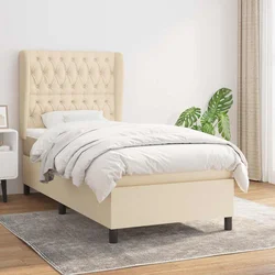 Greatstore Box spring postelja z vzmetnico krem 90x200 cm blago