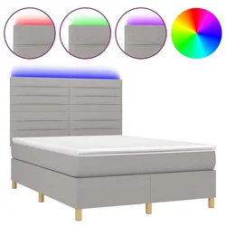 Vidaxl Box spring postelja z vzmetnico LED svetlo siva 140x190cm blago
