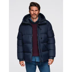 Ombre Mens puffer jacket with check lining - navy blue