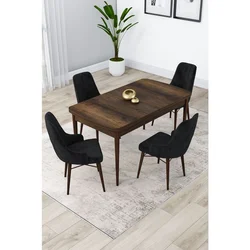 Hanah Home trpezarijski set Lia, sto na razvlačenje i 4 stolice, ploča u dekoru drveta Baroque, crna tkanina Babyface