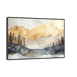 Canvas Slika na platnu Zlatna planina, Akvarel, Sa ramom, 45 x 30 cm, Crni