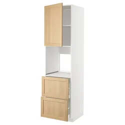 METOD / MAXIMERA Vis.el.pećn. s fiok/2front/2g.fioke, bela/Forsbacka hrastovina, 60x60x220 cm