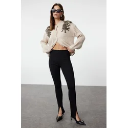 Trendyol Beige Soft Textured Shiny Glitter Embroidered Knitwear Cardigan