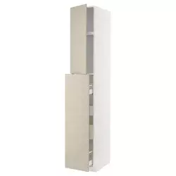 METOD / MAXIMERA Vis.elem. s izvlač.funkc. 1vr/4fiok, bela/Havstorp bež, 40x60x240 cm